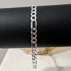 Solid .925 Sterling Silver Figaro Bracelet 