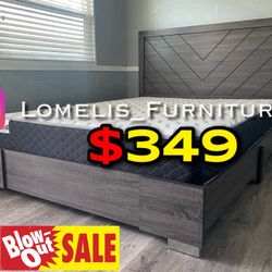 Queen  Antique Gray Alpine Platform Bed w. Orthopedic Mattress Included 