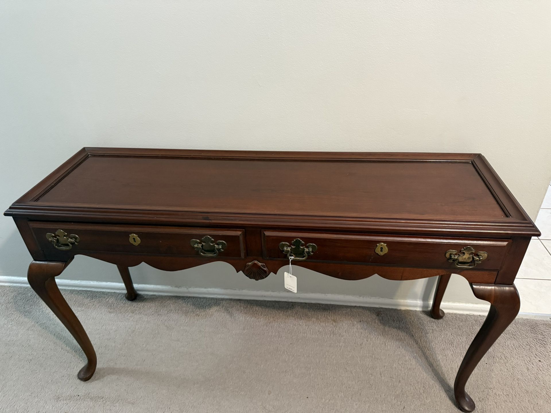 Vintage Cherry Queen Anne Console Sofa Hall Table With Shell