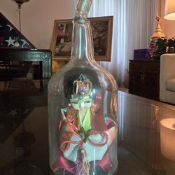 Pair Of Japanese Dolls In Glass Bottles