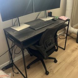 Black Metal Desk + Office Chair 