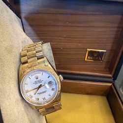Rolex Oyster Perpetual Day-Date Gold Automatic Watch with Box & Papers