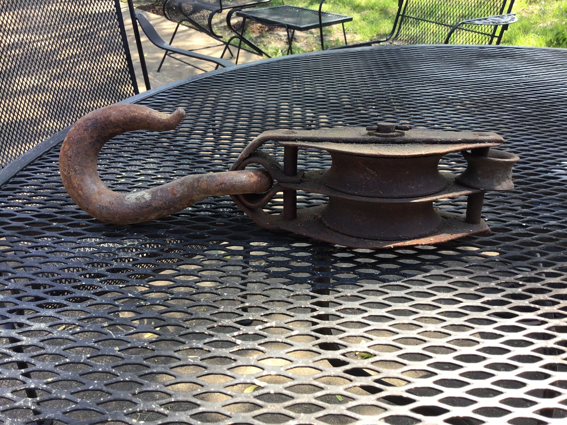 Vintage metal double pulley With hook block tackle hoist Home decor are decorative