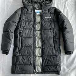 Columbia Girl Coat Omni Heat Long Coat Jacket Black Collare  Toll 27”  M Size