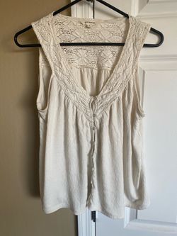 Lucky Brand Cream Crochet Trim Button Front Camisole size M