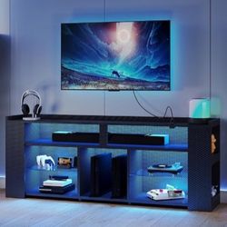 55 Inch Tall Tv Stand With Power Outlet Led Gaming black new