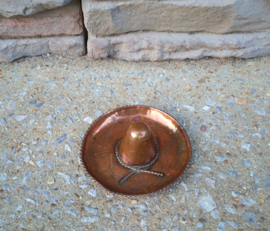Vintage Small Copper Sombrero Figurine