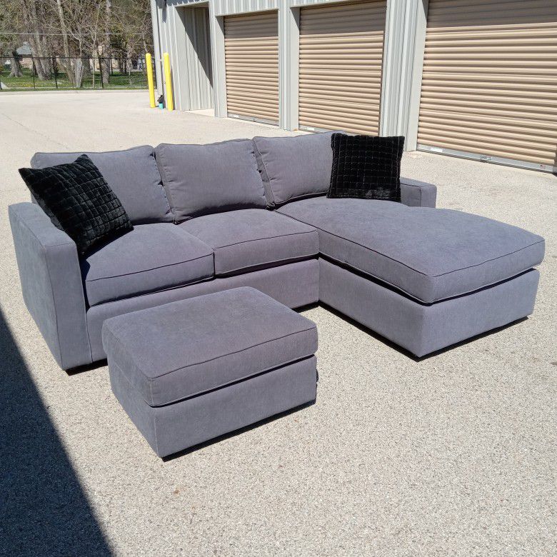 Gently Used - Room & Board Bluish Gray Lavendar Sectional Couch Sofa