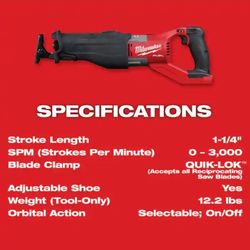 New Milwaukee Super Sawzall M18 NEW
