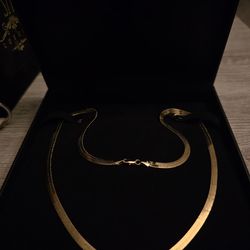 24" gold plated herringbone chain necklace 14k stamped