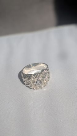 Custom 925 Silver Nugget Ring w/ Clear Stone - Sz ~10
