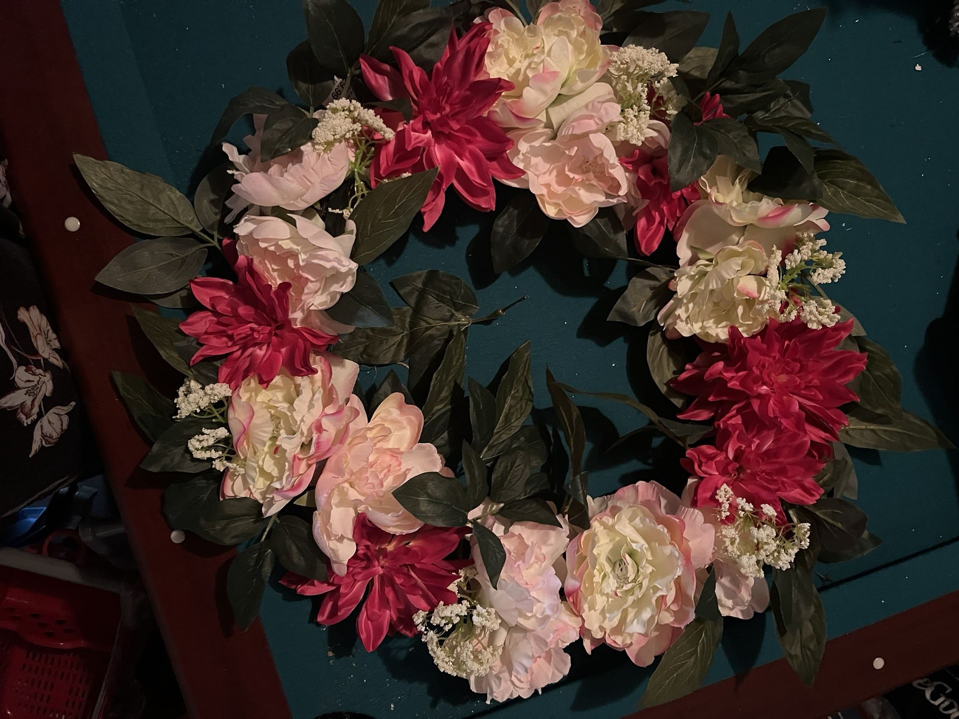 24 Inch Pink Flower Spring/summer Wreath