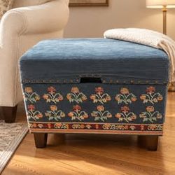 Floral Embroidered Storage Ottoman — $79