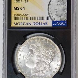 1887 Morgan Silver Dollar NGC Mint State 64 (Black Retro Holder)