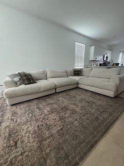 Large L-Shaped Sectional Sofa Boucle Cream