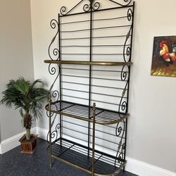Antique Wrought Iron and Brass Bakers Rack