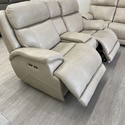 Corrales Leather Power Reclining Sofa and Loveseat with Power Headrests