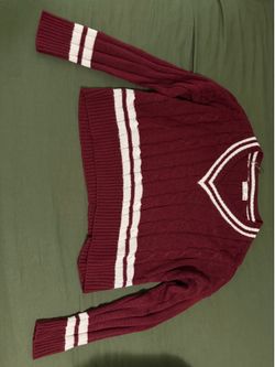 Burgundy and White Cropped Sweater