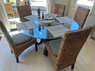Wicker and wood chairs