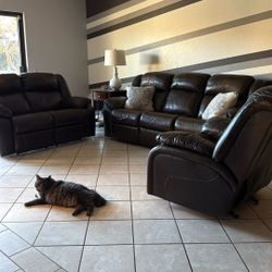 Leather Living Room Set With 5 Powered Recliner Positions