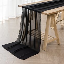 Flohar 11 Pack 9ft Chiffon Table Runner 14x108 Inch Sheer Romantic Table Runner For Wedding Birthday Party Bridal Shower Outdoor Decoration-Black