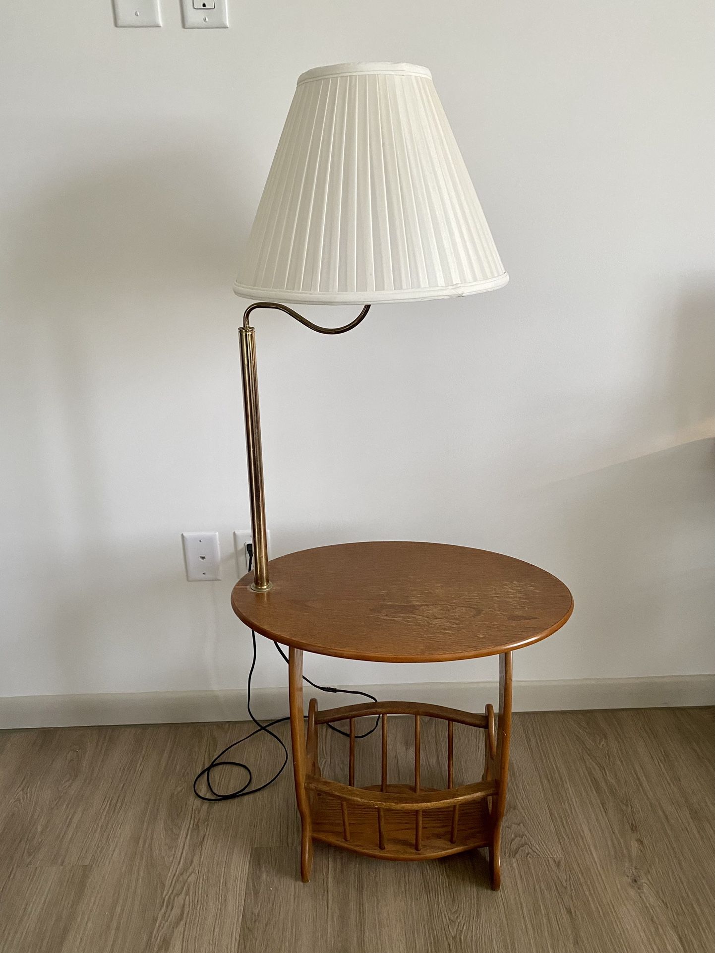 Vintage Brass Floor Lamp End Table with Magazine Rack