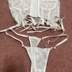 New smart white lace lingerie set corset festival bralette babydoll bro