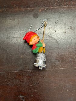 Vintage Hallmark 1980 Elf on Thimble Christmas Ornament