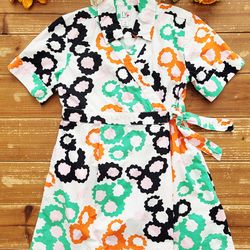 SIZE 12 GIRLS MULTICOLOR ABSTRACT FLORAL COTTON WRAP DRESS