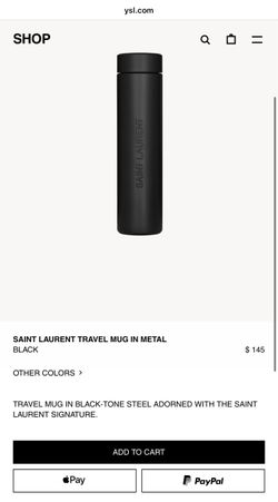 YSL SAINT LAURENT Travel Mug in Black Metal Water Bottle