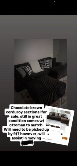 CHOCOLATE BROWN CORDUROY SECTIONAL