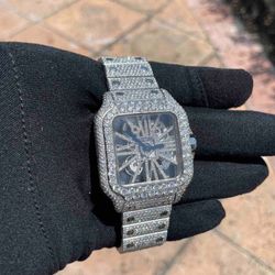 Iced Out Cartier Santos Skeleton - Moissanite