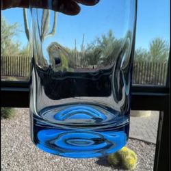 CONTEMPORARY BLUE THUMBPRINT DIMPLE GLASSES SET OF 6