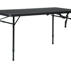 NEW 4 Foot Fold-in-Half Adjustable Folding Table, Rich Black