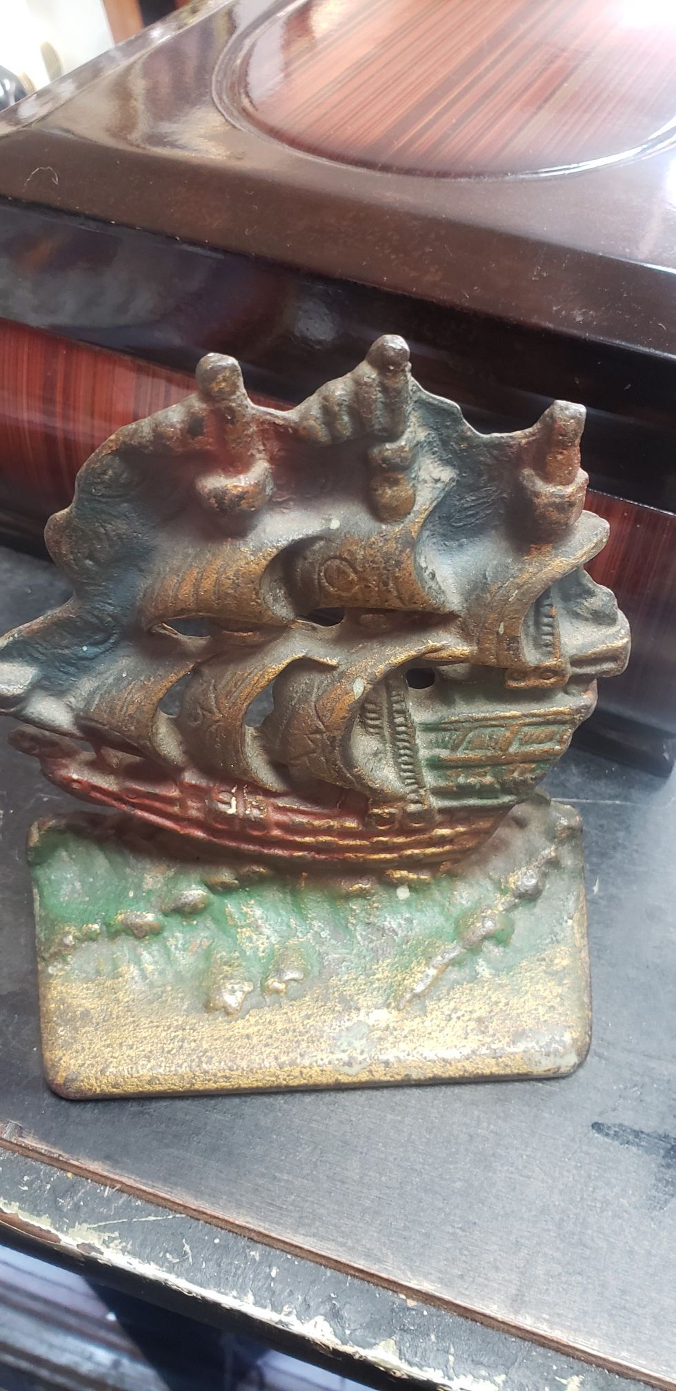 Vintage brass ship bookend 1