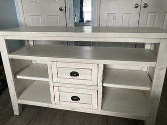 White Farmhouse TV Stand with Drawers