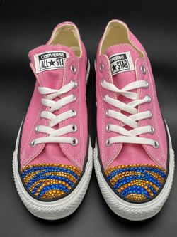 Custom Converse All Star Women's Pink Swarovski Blue/Gold US 7.5 Women's NEW