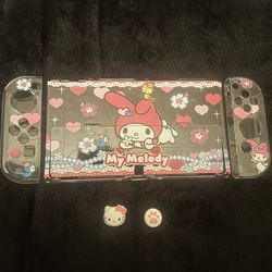 Like new My Melody Hard Case Cover For Nintendo Switch OLED W  My Melody Knob Covers Set