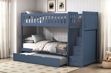 Transitional Twin/Twin reversible storage stairstep bunkbed