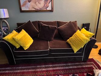 Brown Velvet Sofa with White Piping