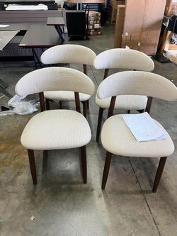 Dining Chair Set of 4, Upholstered Wooden Dining Chairs with Curved Back, Modern Fabric Kitchen Side Chairs