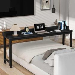 Overbed Table with 360 Degree Wheels, Laptop Table, Bed Table with Metal Leg