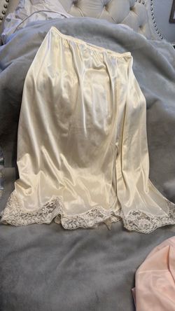 Cream Satin Half Slip with Lace Hem