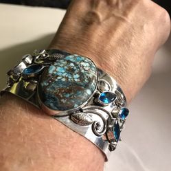 Turquoise Blue Topaz 925 Sterling Silver Cuff Bracelet 