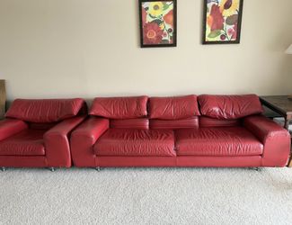 Vintage Italian Mid Century Modern Leather Couch Sofa Chair Set