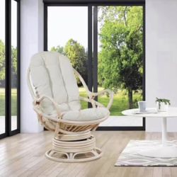 Swivel Rocker Chair in Linen Fabric with White Wash Frame