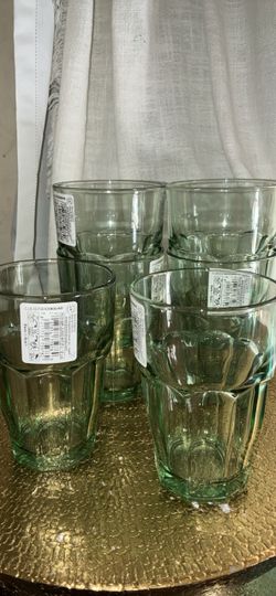 Green Glass Tumblers Set of 6