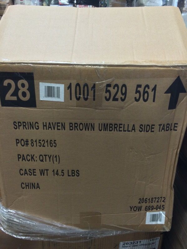 Hampton Bay Spring Haven Brown All-Weather Wicker Patio Umbrella Side Table Model #65-371SQ