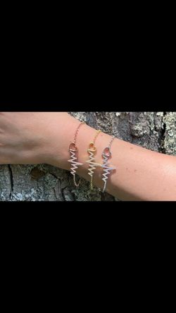 Real 925 Silver Rose Gold Plated Beating Heartbeat Pulse Heart Bracelet CZ   Available in three themes   1) natural silver  2) rose gold  3) 14K yello