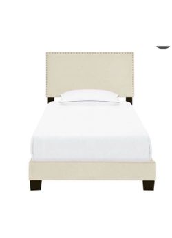 NEW IN BOX-  Beige Bed Frame With Nailhead Trim Twin Size 👑